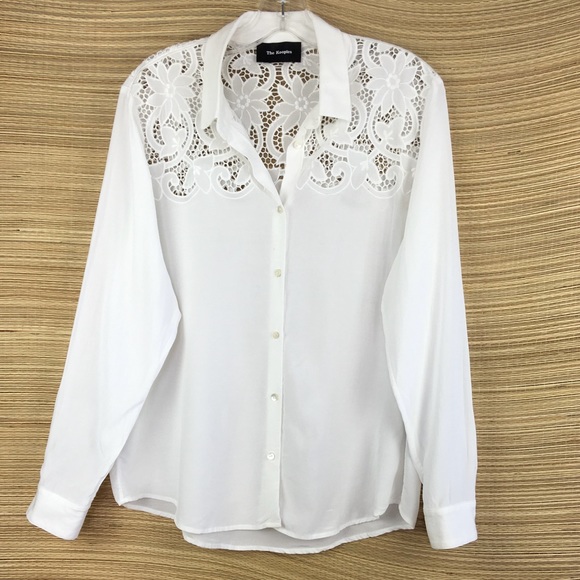 The Kooples Broderie Anglaise Button Down Shirt In White/Off White Size L - Picture 5 of 12
